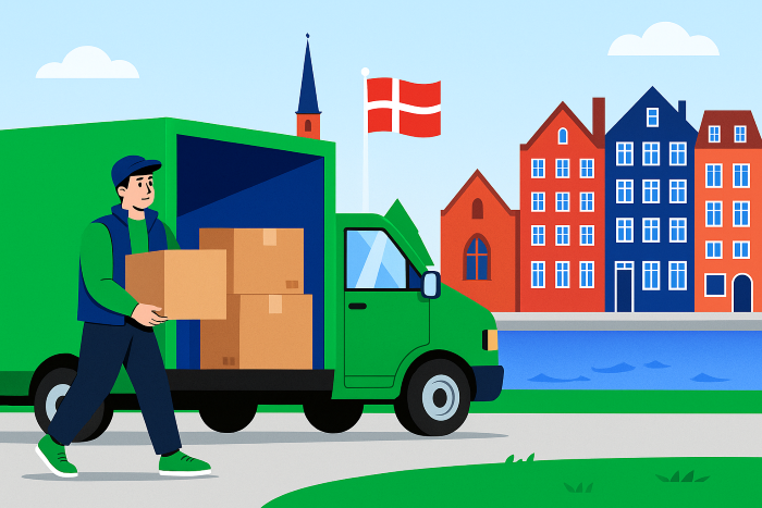 Man with moving van in a Danish city
