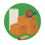 Packing boxes, bubble wrap, tape, and a marker – essential supplies for self-packing and saving money on moving in London.