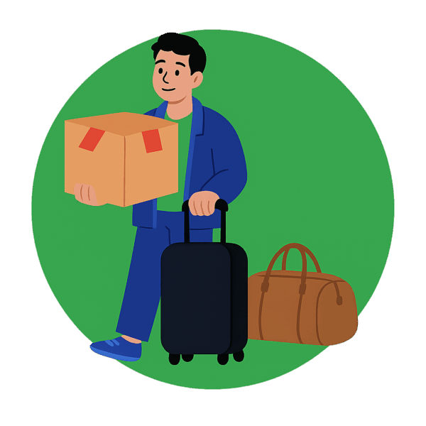 Man with luggage and a moving box