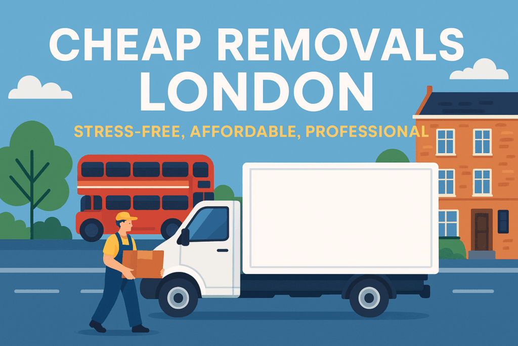 Mover loading boxes into a white moving  van on a London street – cheap removals and movers in London